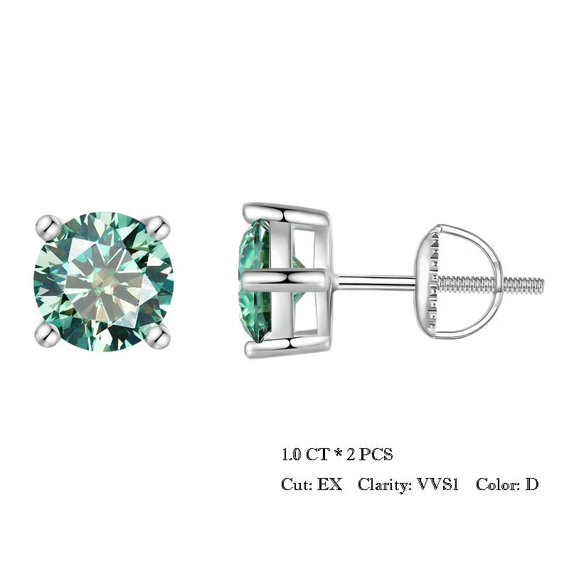 Moissanite Stud Earrings 2CT VVS1 925 Sterling Silver Screw Back Classic BandsCo Straps
