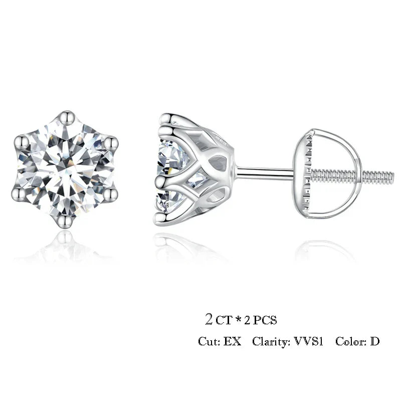 Moissanite Stud Earrings S925 Sterling Silver 6-Prong Round D Color 18K Bridal BandsCo Straps