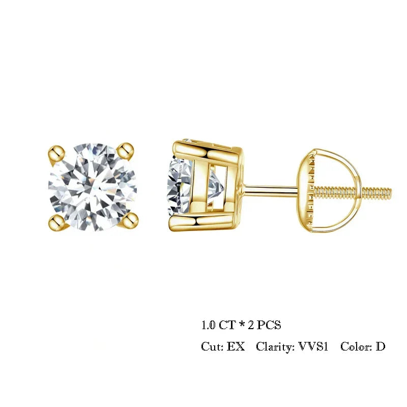 Moissanite Stud Earrings 2CT VVS1 925 Sterling Silver Screw Back Classic BandsCo Straps