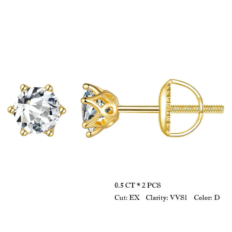 Moissanite Stud Earrings S925 Sterling Silver 6-Prong Round D Color 18K Bridal BandsCo Straps