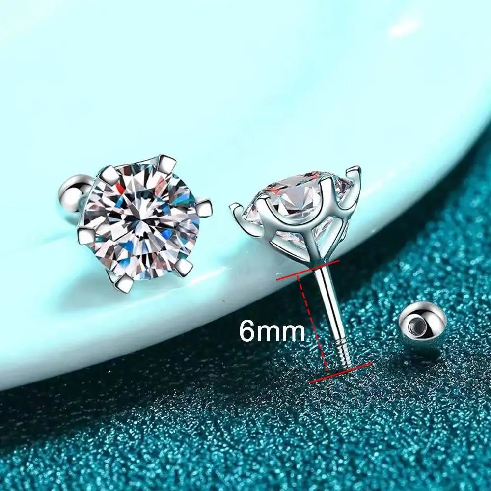 Moissanite Stud Earrings 925 Sterling Silver White Gold Plated D VVS1 Round BandsCo Straps