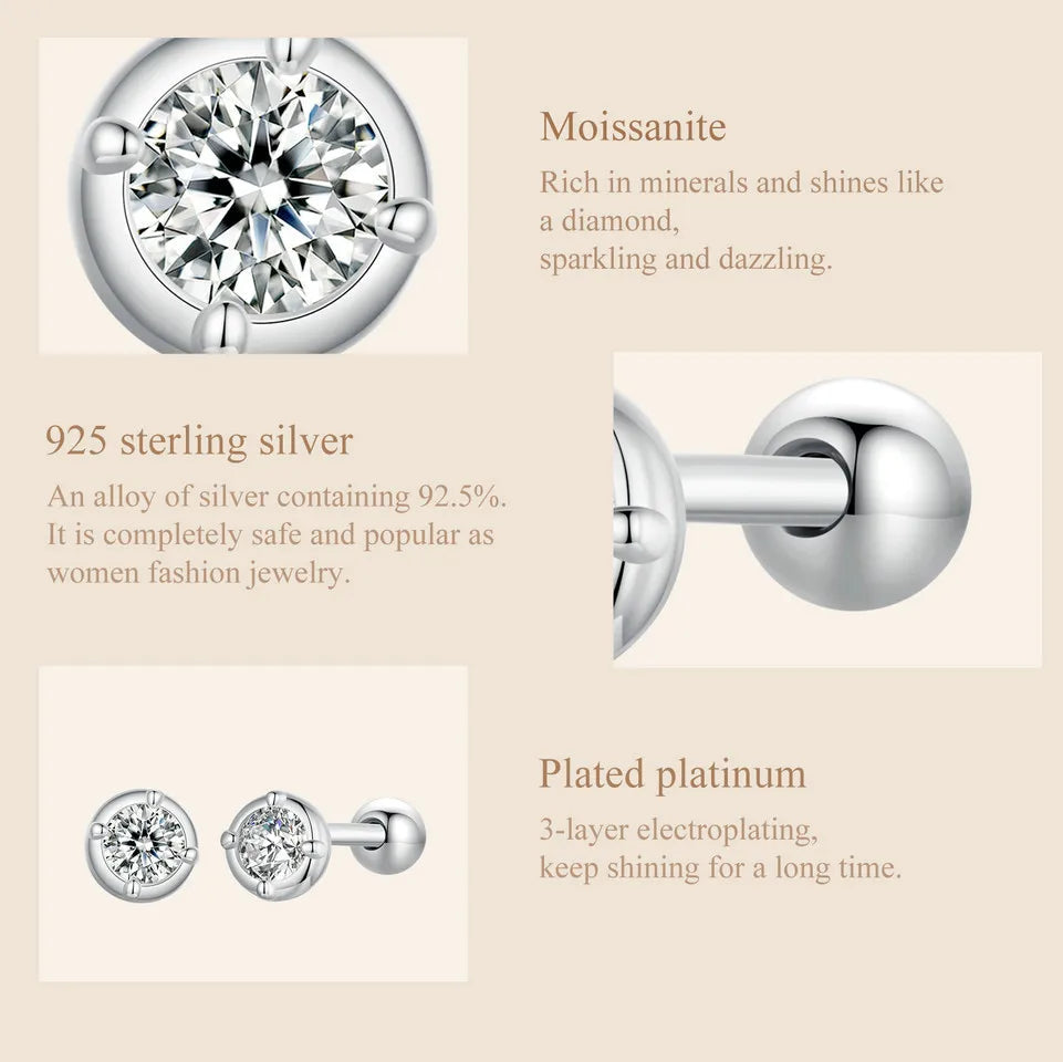 0.1 Ct Moissanite Stud Earrings 925 Sterling Silver Round Bridal Jewelry BandsCo Straps