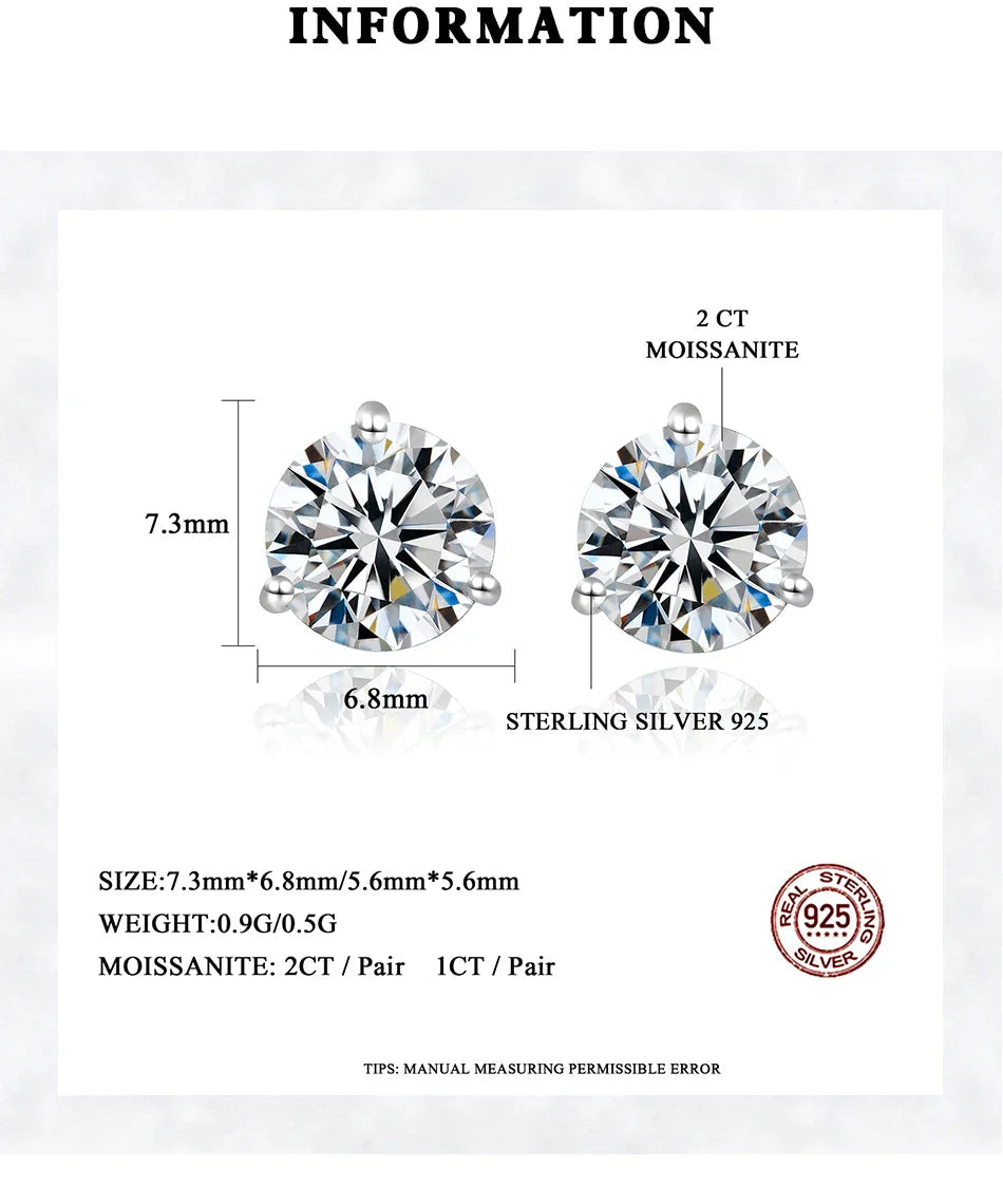 Moissanite Stud Earrings 925 Sterling Silver Small Classic Korean Fashion Gift BandsCo Straps