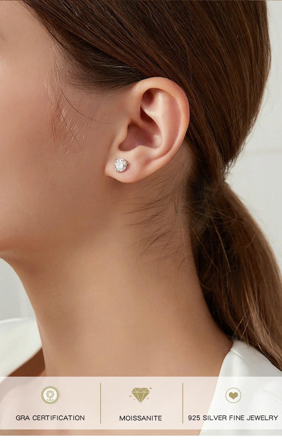 Moissanite Stud Earrings 925 Sterling Silver Small Classic Korean Fashion Gift BandsCo Straps