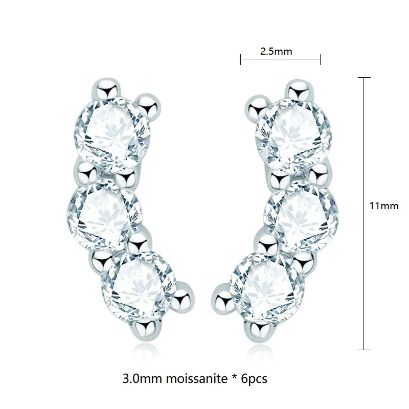 Moissanite Stud Earrings 925 Sterling Silver Mini Curved Climber Studs Women BandsCo Straps