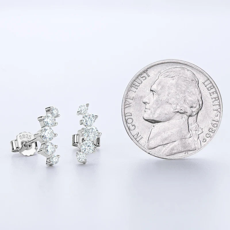 Moissanite Stud Earrings 925 Sterling Silver Mini Curved Climber Studs Women BandsCo Straps