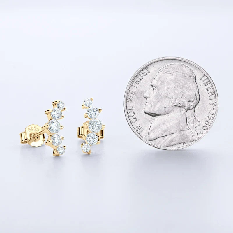 Moissanite Stud Earrings 925 Sterling Silver Mini Curved Climber Studs Women BandsCo Straps