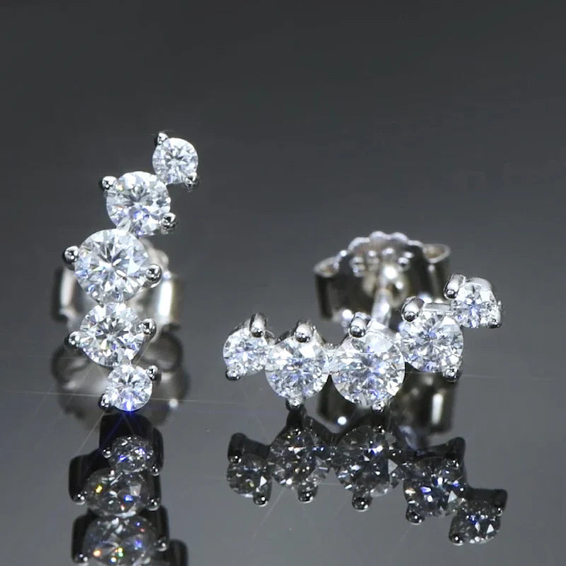 Moissanite Stud Earrings 925 Sterling Silver Mini Curved Climber Studs Women BandsCo Straps