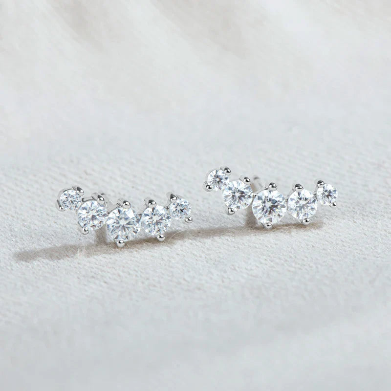 Moissanite Stud Earrings 925 Sterling Silver Mini Curved Climber Studs Women BandsCo Straps