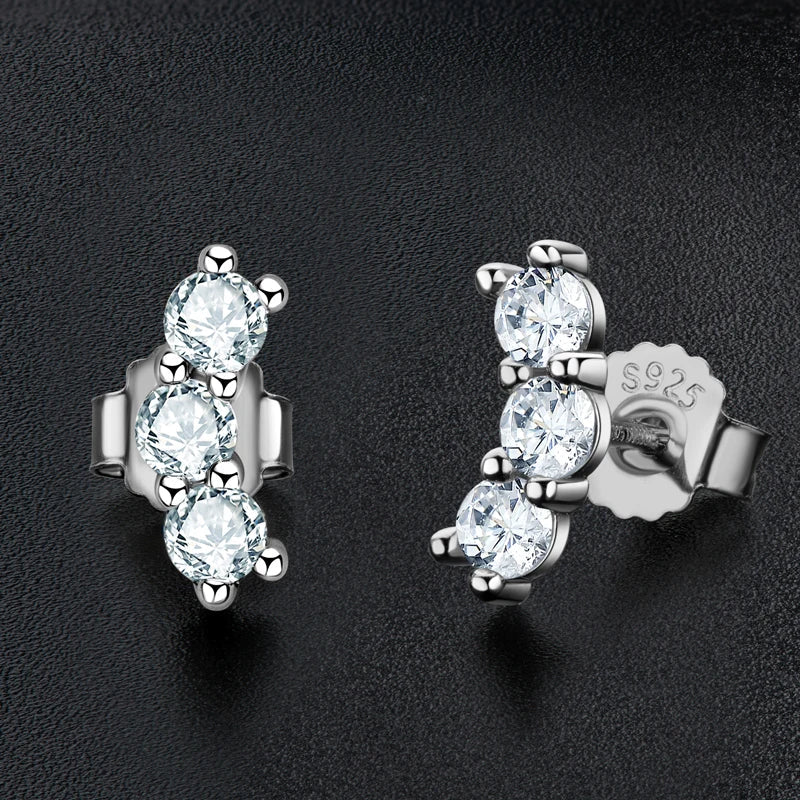Moissanite Stud Earrings 925 Sterling Silver Mini Curved Climber Studs Women BandsCo Straps
