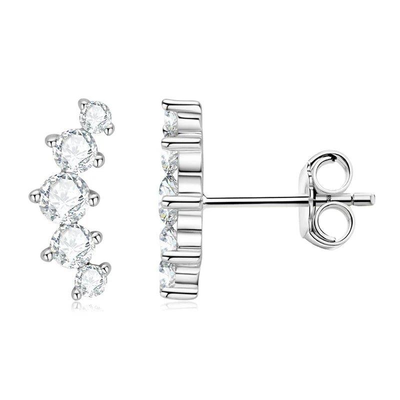 Moissanite Stud Earrings 925 Sterling Silver Mini Curved Climber Studs Women BandsCo Straps
