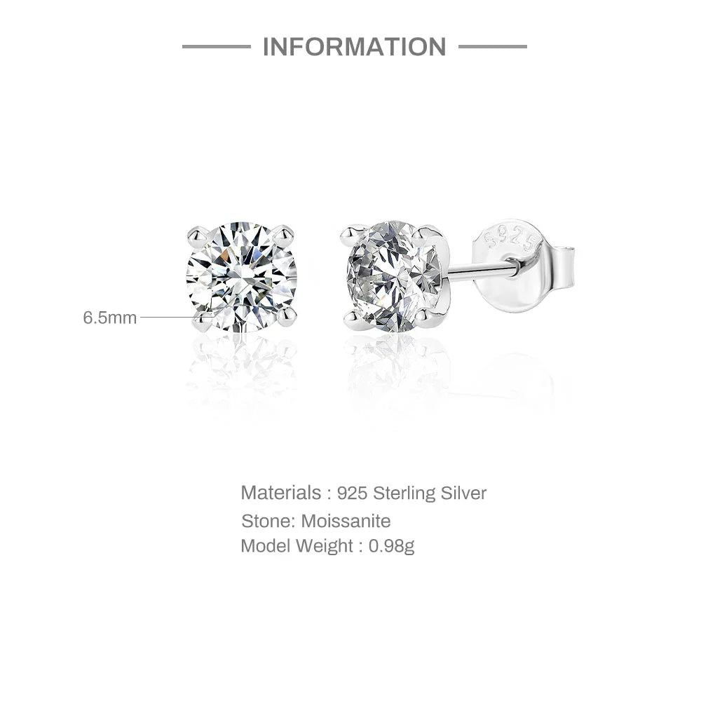 Moissanite 0.5-1.2 Ct D Color Stud Earrings 925 Sterling Silver For Women BandsCo Straps
