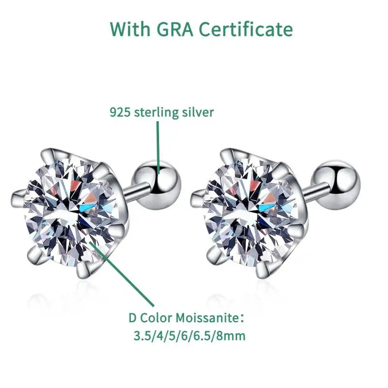 Moissanite Stud Earrings 925 Sterling Silver White Gold Plated D VVS1 Round BandsCo Straps