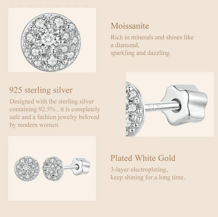Moissanite Stud Earrings 925 Sterling Silver Hemisphere Dazzling For Mom BandsCo Straps