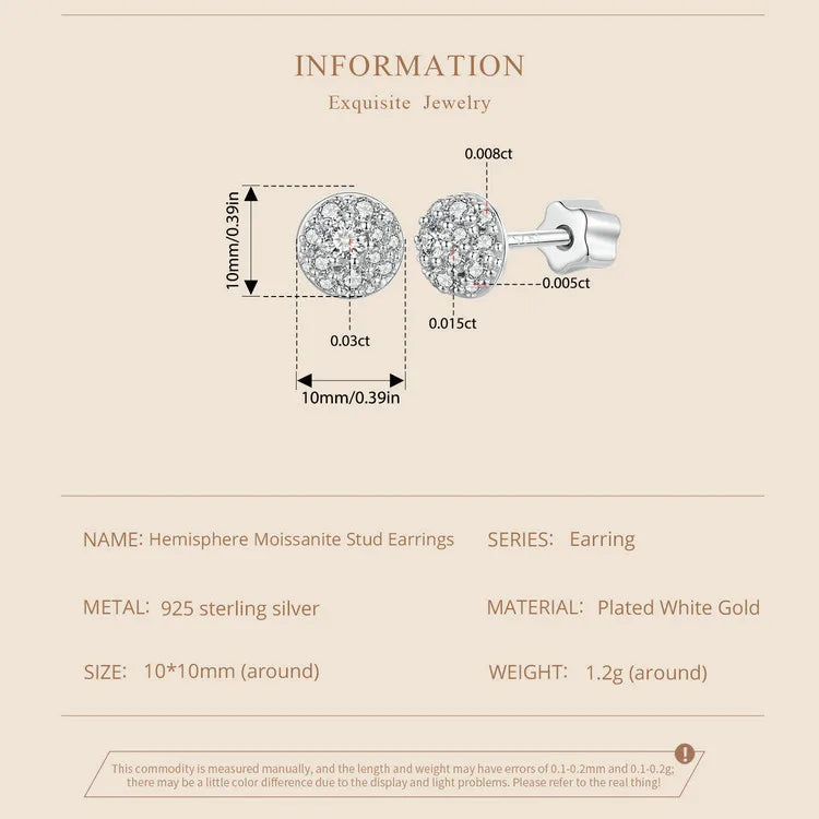 Moissanite Stud Earrings 925 Sterling Silver Hemisphere Dazzling For Mom BandsCo Straps