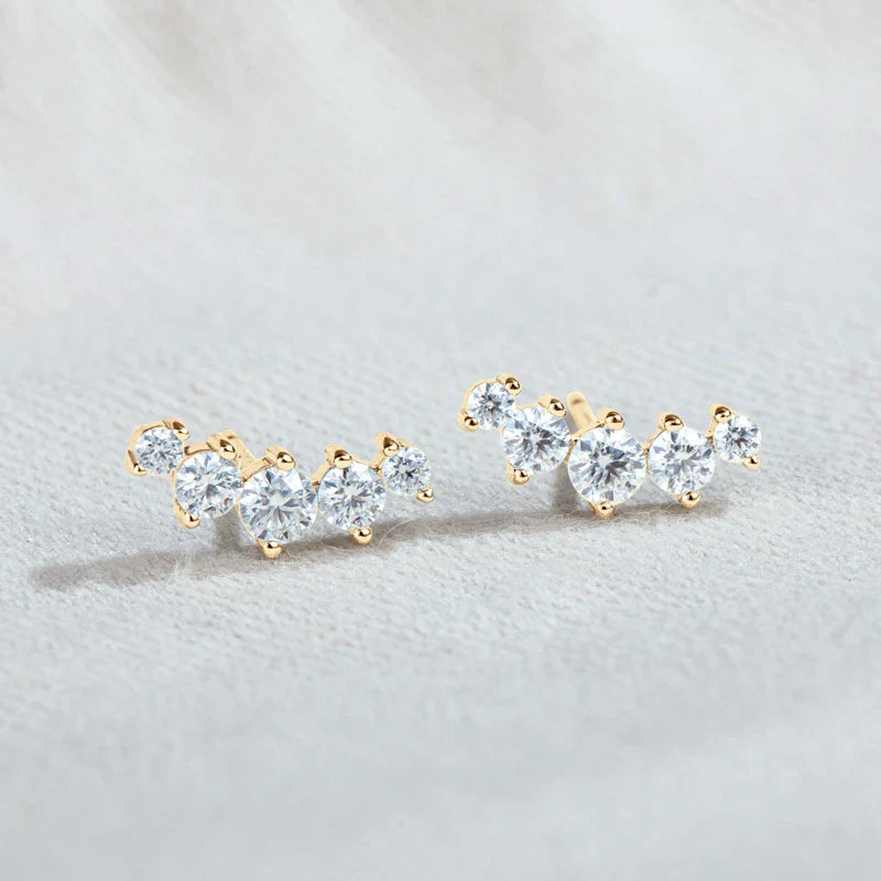 Moissanite Stud Earrings 925 Sterling Silver Mini Curved Climber Studs Women BandsCo Straps