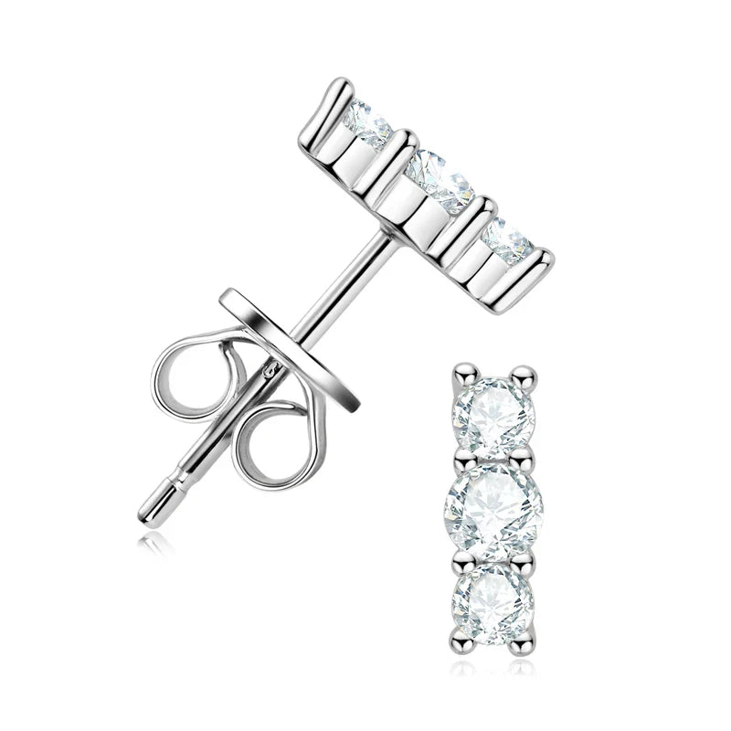 Moissanite Stud Earrings 925 Sterling Silver Mini Curved Climber Studs Women BandsCo Straps