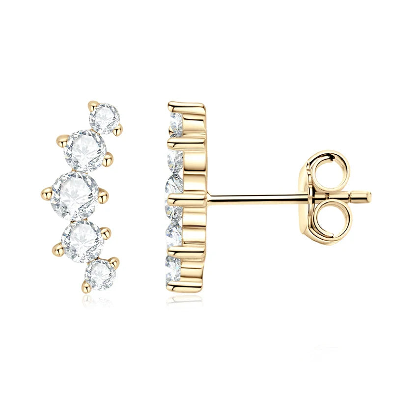 Moissanite Stud Earrings 925 Sterling Silver Mini Curved Climber Studs Women BandsCo Straps