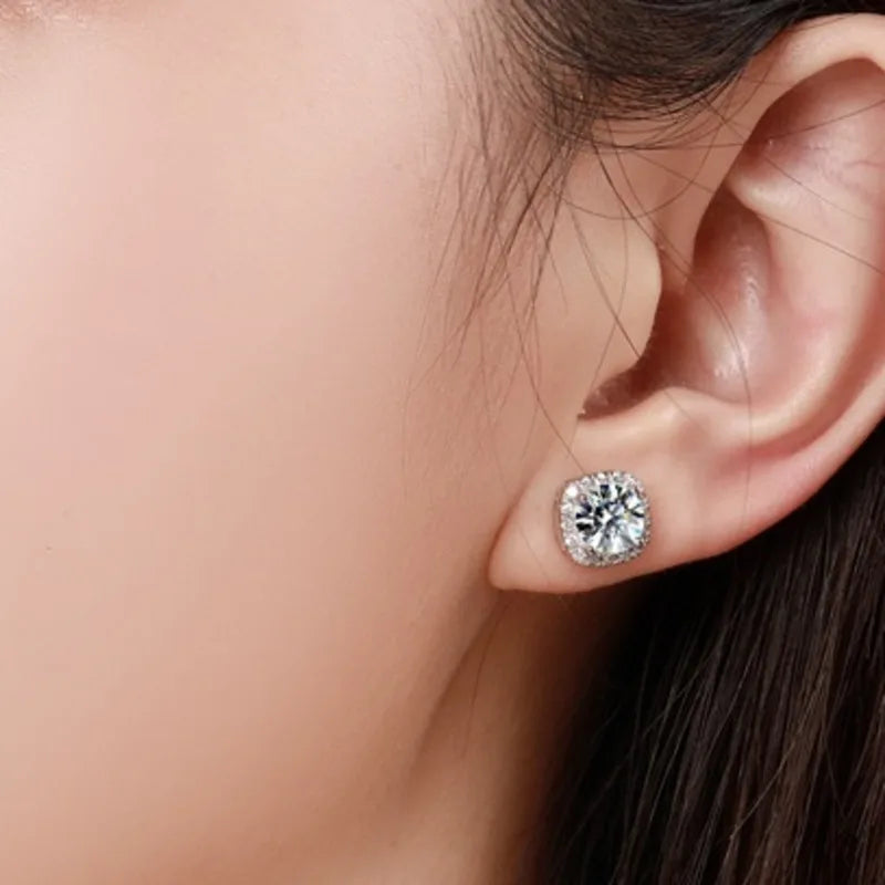 Moissanite Stud Earrings 925 Sterling Silver Round Cut Classic Women's Jewelry BandsCo Straps