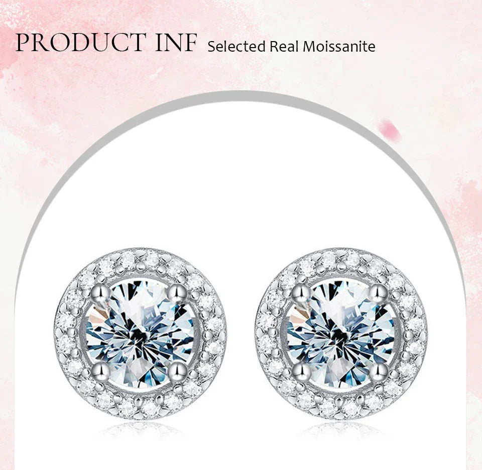 Moissanite Stud Earrings 925 Sterling Silver Round Halo Bridal Wedding Jewelry BandsCo Straps
