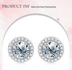 Moissanite Stud Earrings 925 Sterling Silver Round Halo Bridal Wedding Jewelry BandsCo Straps