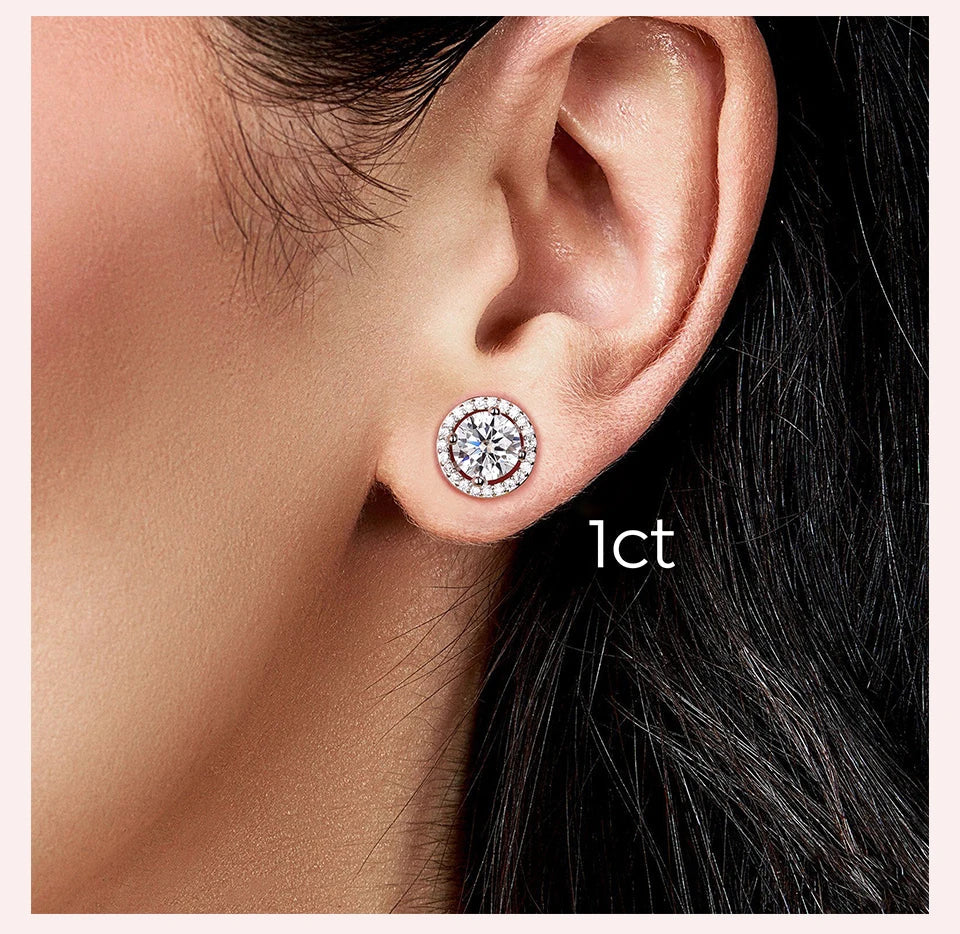 Moissanite Stud Earrings 925 Sterling Silver Round Halo Bridal Wedding Jewelry BandsCo Straps