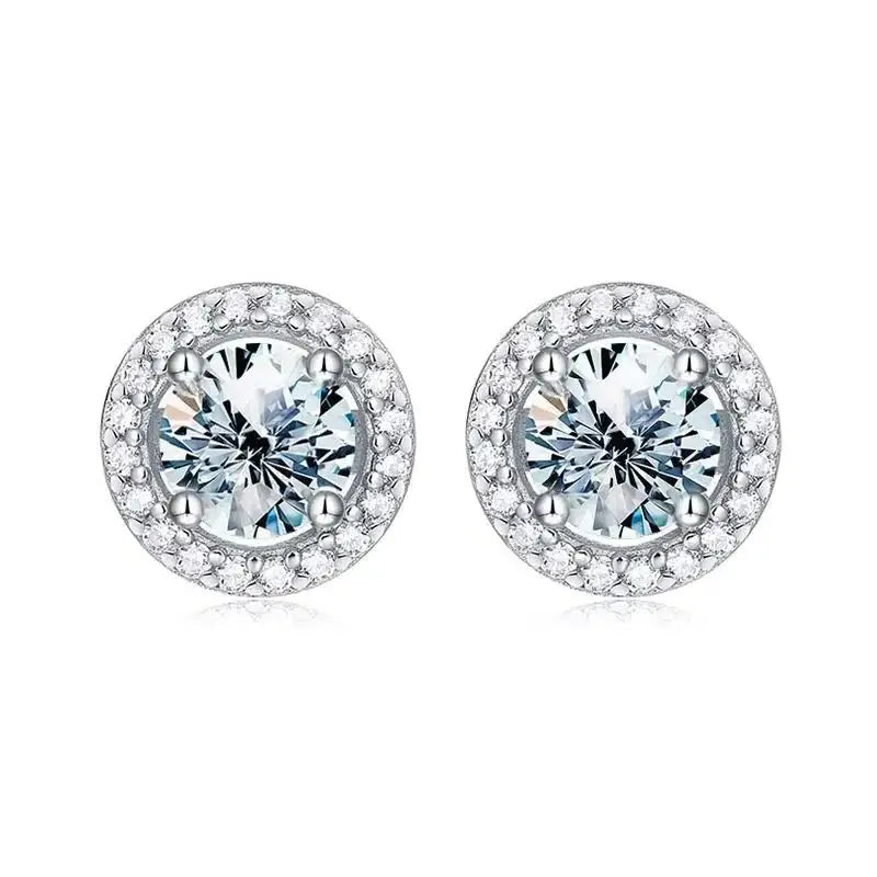 Moissanite Stud Earrings 925 Sterling Silver Round Halo Bridal Wedding Jewelry BandsCo Straps