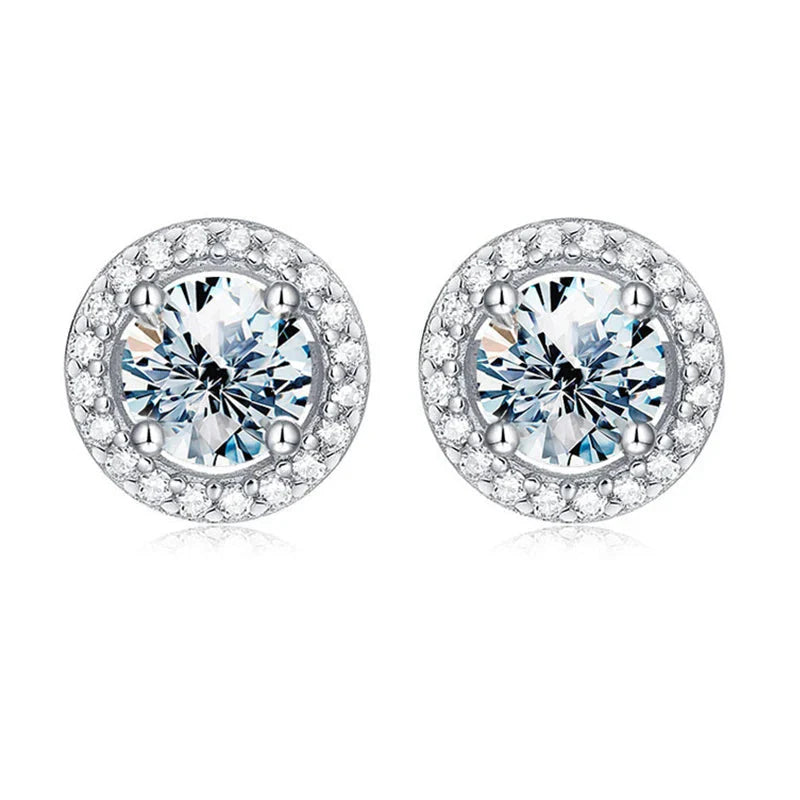 Moissanite Stud Earrings 925 Sterling Silver Round Halo Bridal Wedding Jewelry BandsCo Straps