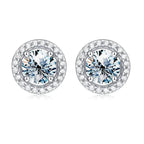 Moissanite Stud Earrings 925 Sterling Silver Round Halo Bridal Wedding Jewelry BandsCo Straps