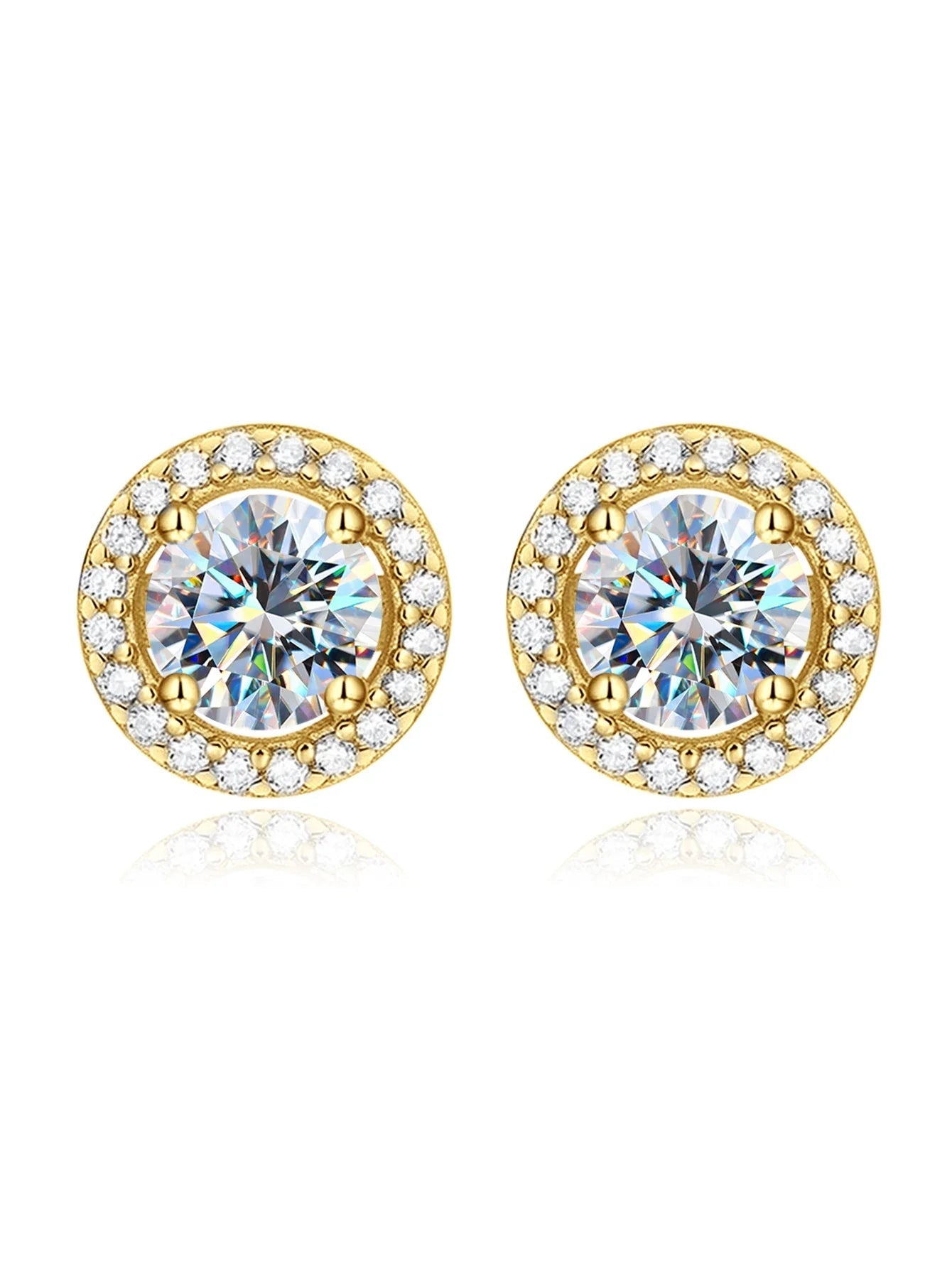 Moissanite Stud Earrings 925 Sterling Silver Round Halo Bridal Wedding Jewelry BandsCo Straps