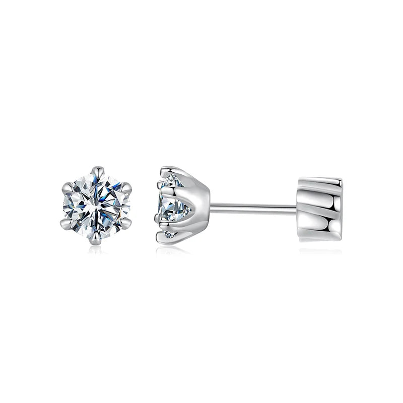 Moissanite Stud Earrings 925 Sterling Silver White Gold Plated Huggie Screwback BandsCo Straps