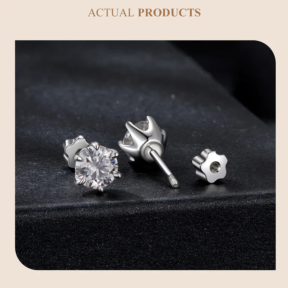 Moissanite Stud Earrings 925 Sterling Silver White Gold Plated Huggie Screwback BandsCo Straps