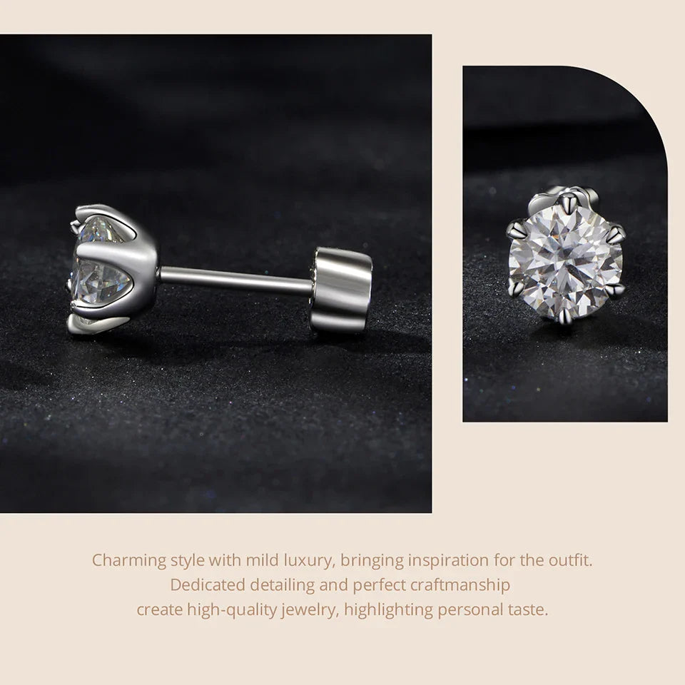 Moissanite Stud Earrings 925 Sterling Silver White Gold Plated Huggie Screwback BandsCo Straps