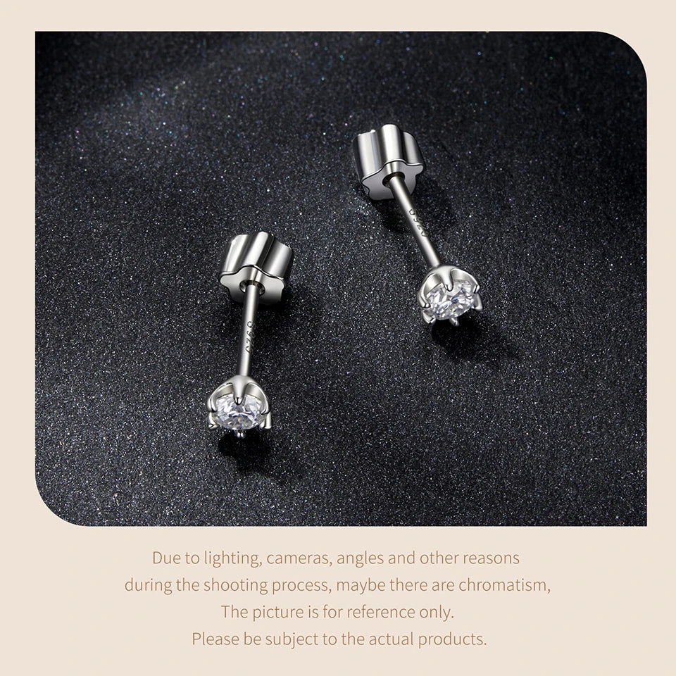 Moissanite Stud Earrings 925 Sterling Silver White Gold Plated Huggie Screwback BandsCo Straps