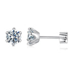 Moissanite Stud Earrings 925 Sterling Silver White Gold Plated Huggie Screwback BandsCo Straps