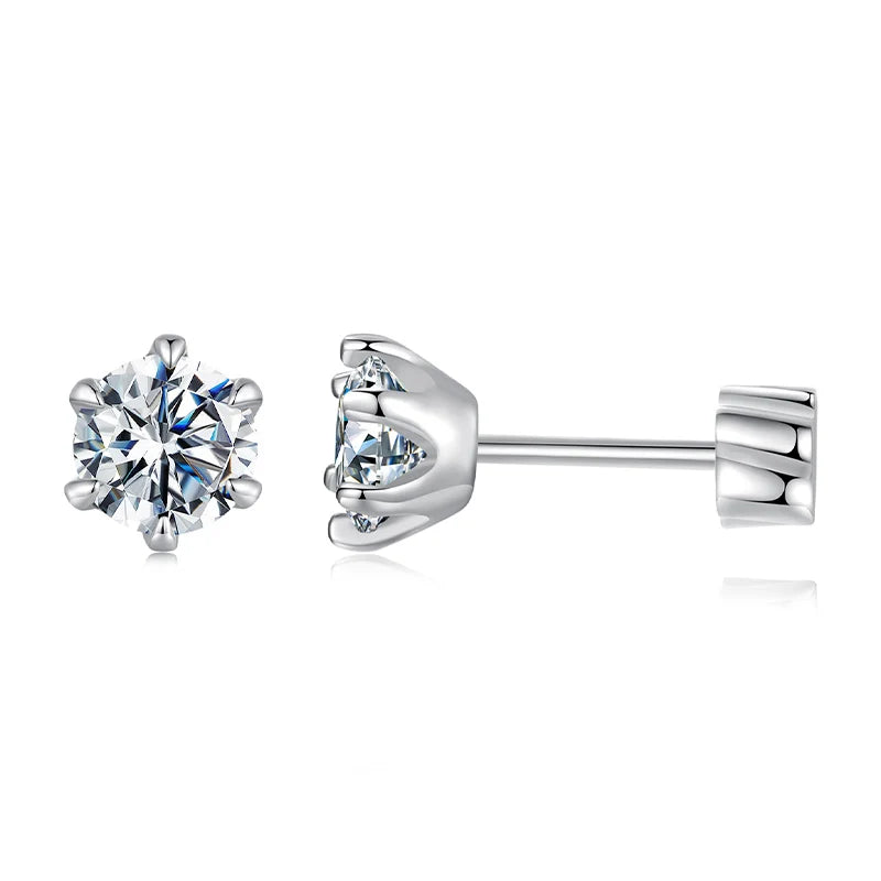 Moissanite Stud Earrings 925 Sterling Silver White Gold Plated Huggie Screwback BandsCo Straps