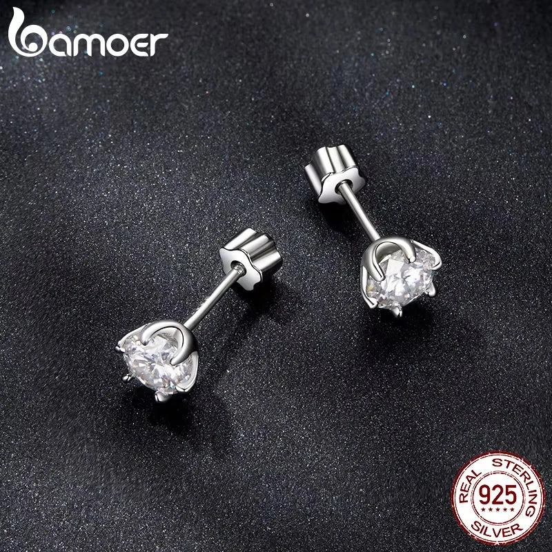 Moissanite Stud Earrings 925 Sterling Silver White Gold Plated Huggie Screwback BandsCo Straps