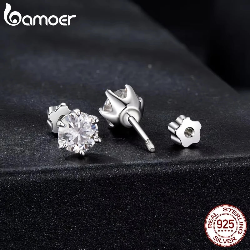 Moissanite Stud Earrings 925 Sterling Silver White Gold Plated Huggie Screwback BandsCo Straps