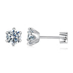 Moissanite Stud Earrings 925 Sterling Silver White Gold Plated Huggie Screwback BandsCo Straps