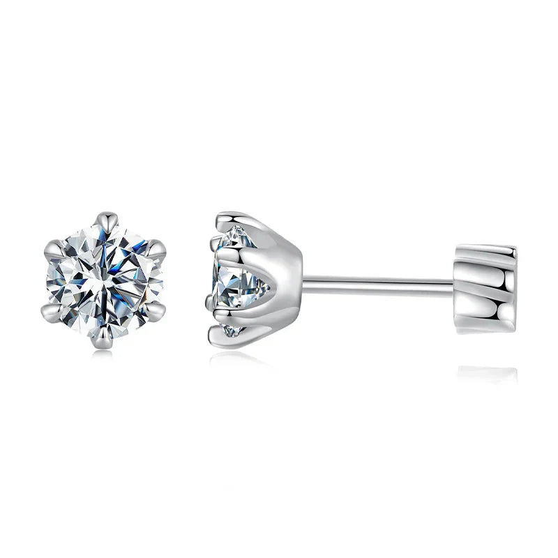 Moissanite Stud Earrings 925 Sterling Silver White Gold Plated Huggie Screwback BandsCo Straps