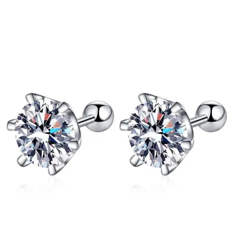 Moissanite Stud Earrings 925 Sterling Silver White Gold Plated D VVS1 Round BandsCo Straps