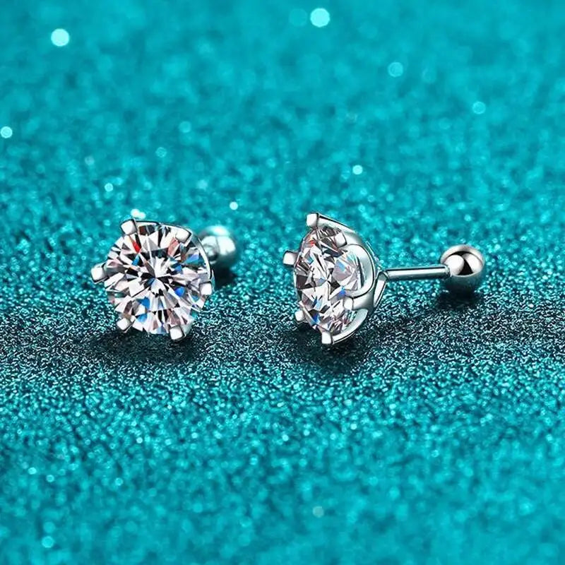 Moissanite Stud Earrings 925 Sterling Silver White Gold Plated D VVS1 Round BandsCo Straps