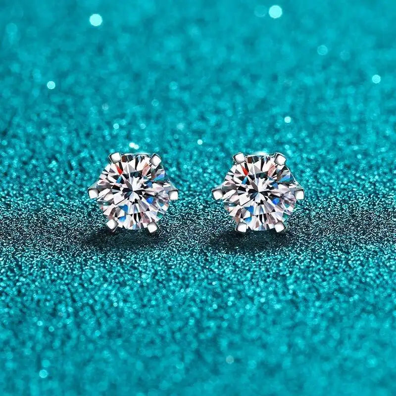 Moissanite Stud Earrings 925 Sterling Silver White Gold Plated D VVS1 Round BandsCo Straps