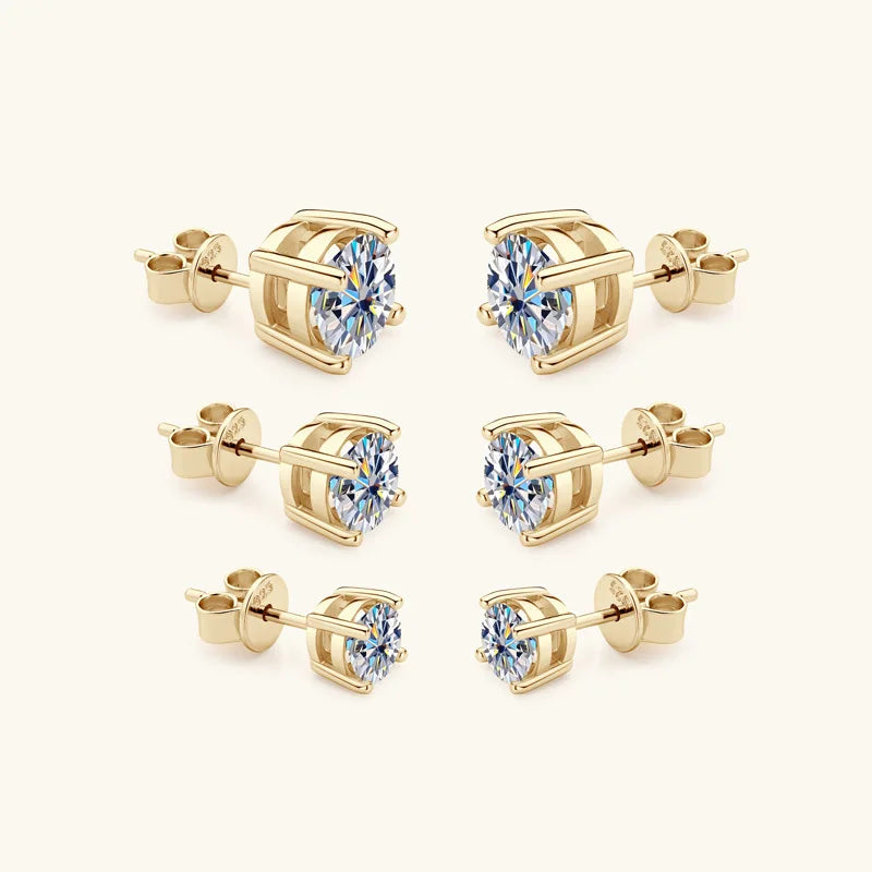 Moissanite Stud Earrings 0.5-2ct Certified NGTC 18K Yellow Gold Plt 925 Silver BandsCo Straps