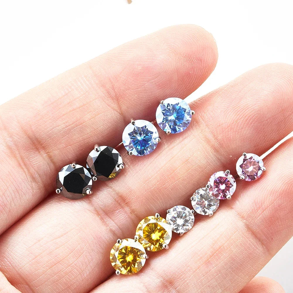 925 Sterling Silver Moissanite Stud Earrings 0.5CT 1CT Women Classic BandsCo Straps
