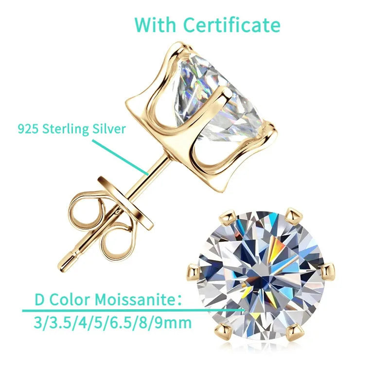 Moissanite Stud Earrings 0.2-6 Carat D-E Color 925 Sterling Silver BandsCo Straps