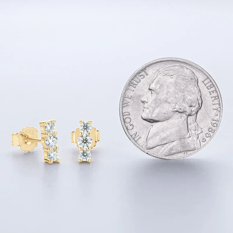 Moissanite Stud Earrings 925 Sterling Silver Mini Curved Climber Studs Women BandsCo Straps