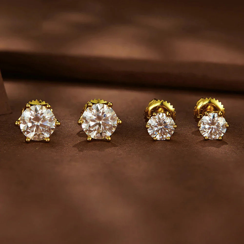 Moissanite Stud Earrings 0.5-2CT S925 Sterling Silver 18K 6-Prong Screw Backs BandsCo Straps