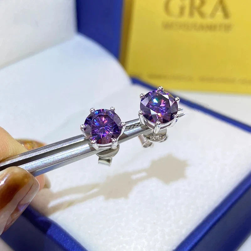 Moissanite Stud Earrings 1-6ct 21 Colors GRA Cert 925 Sterling Silver BandsCo Straps