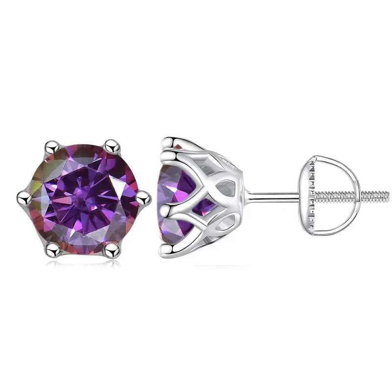 Moissanite Stud Earrings 0.5-2CT S925 Sterling Silver 18K 6-Prong Screw Backs BandsCo Straps